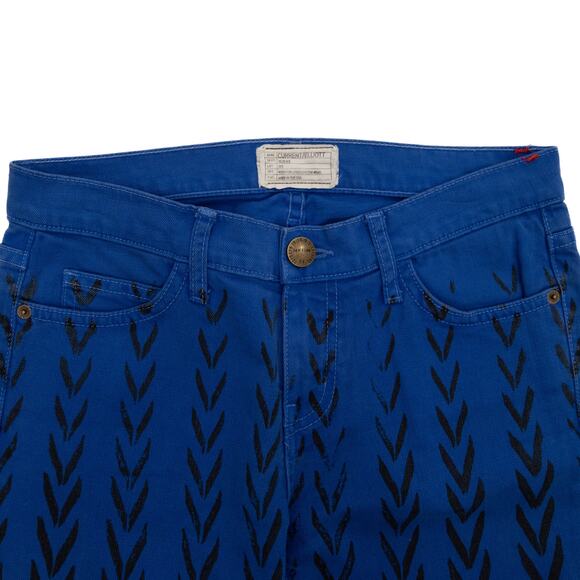 Current/Elliott The Ankle Skinny Cobalt Blue Chevron Jeans Size 29 - Picture 5 of 11